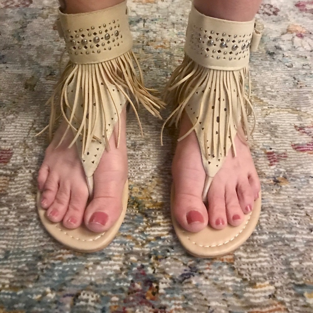 Fringed cream sandals